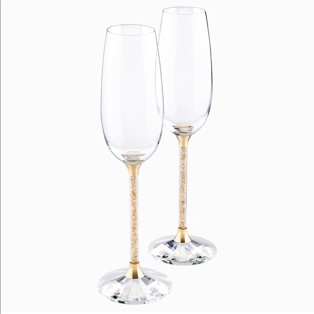 Crystalline toasting flutes, gold tone